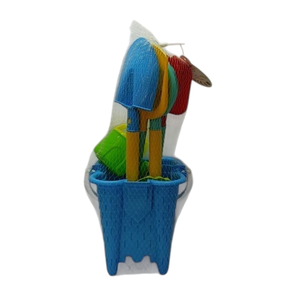 [JU8819] Juego para playa, balde, 6 piezas, en red