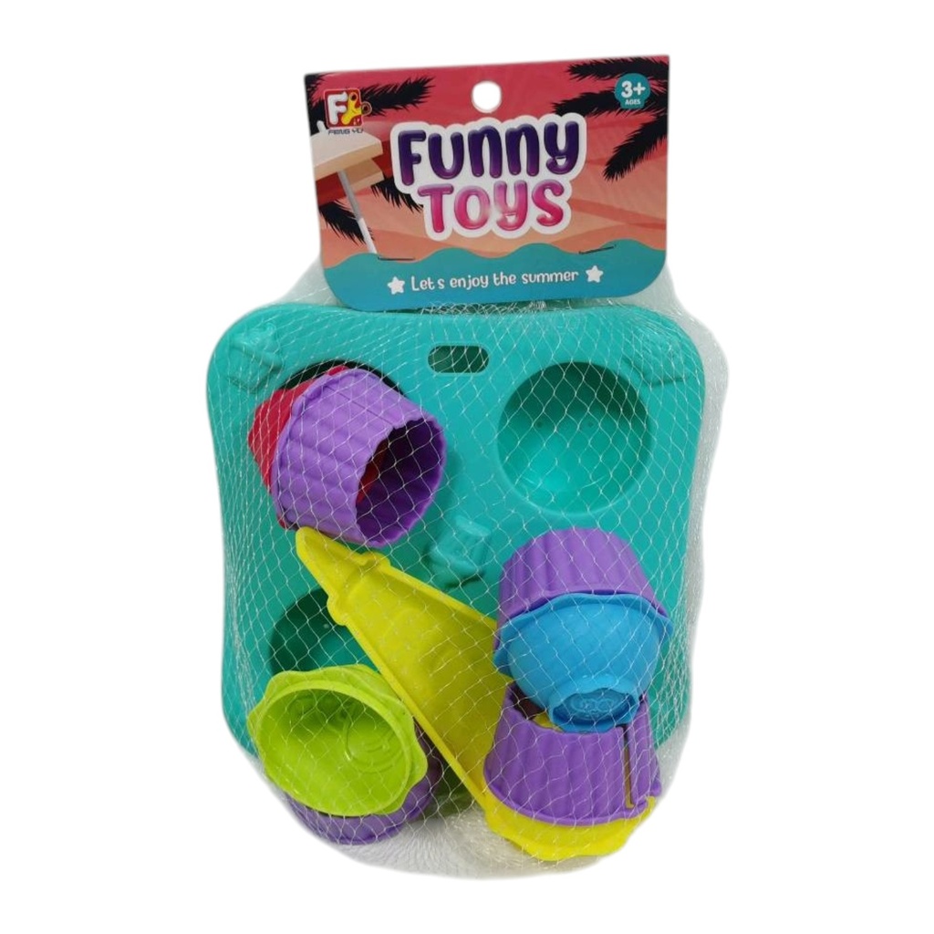 [JU8848] Juego de playa, moldes para cupcakes x4, con accesorios, en red