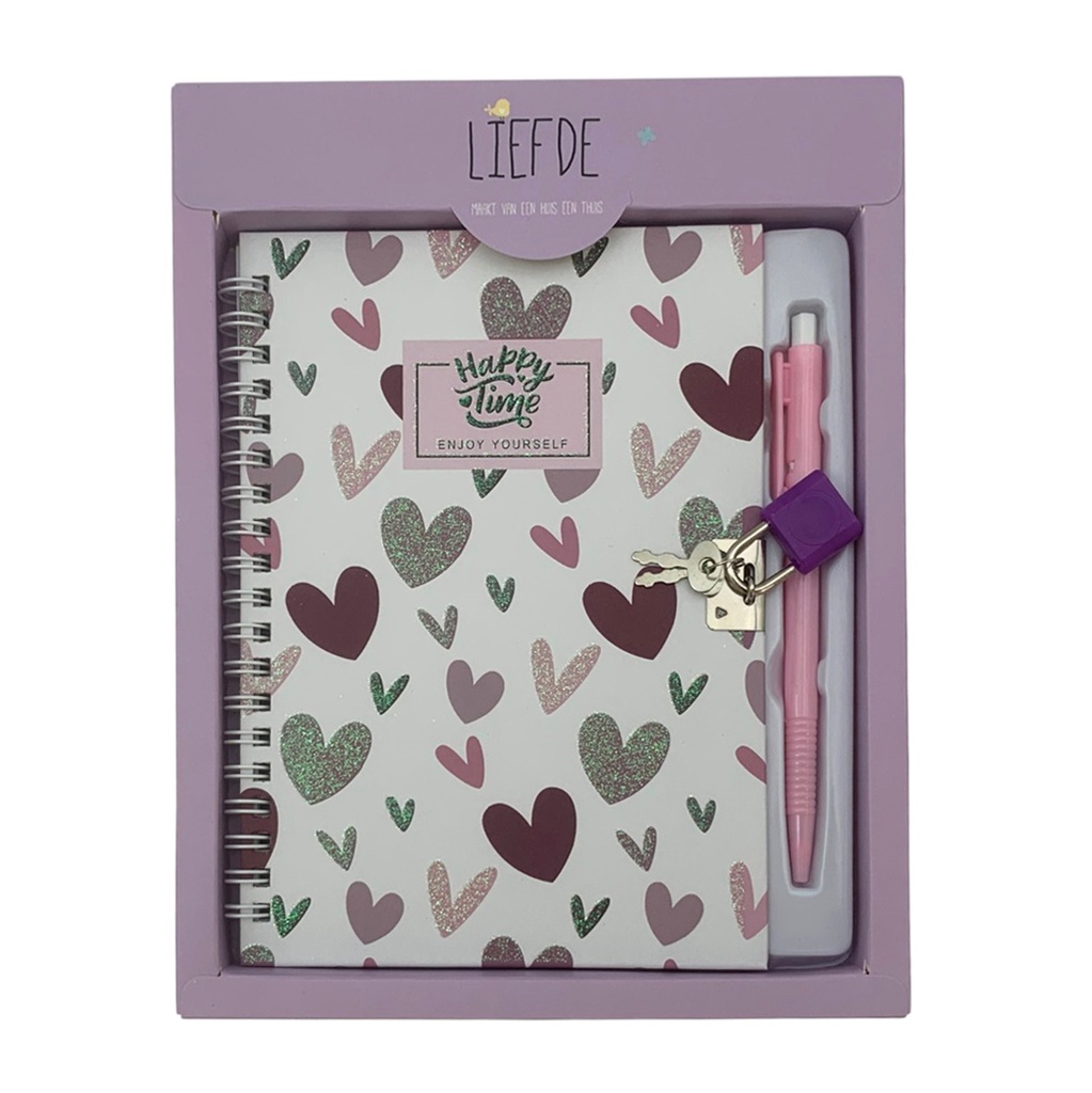 [E3729] Diario íntimo con llave y lapicera, varios diseños, corazones, en caja