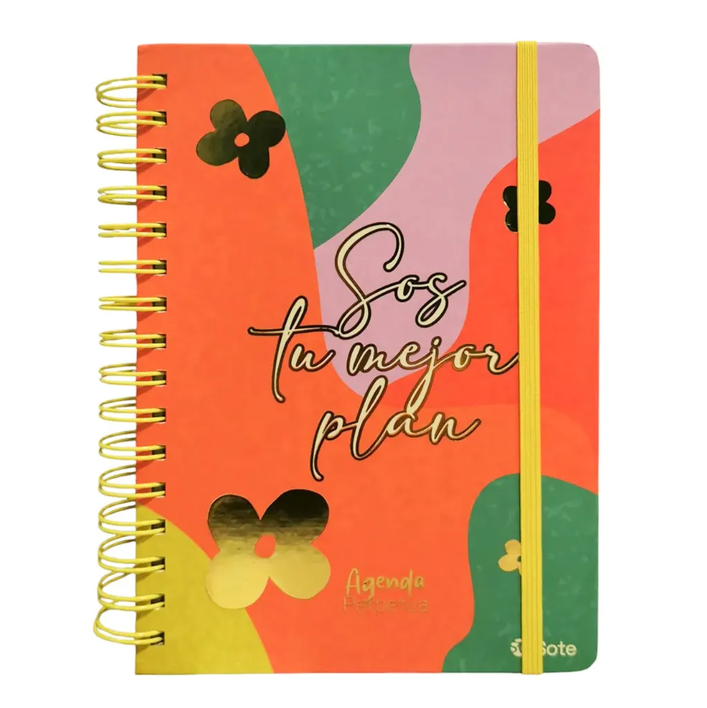 [E3679] Agenda semana a la vista perpetua A5, tapa dura, doble espiral de metal, con stickers, post it, marcadores, sobre, hojas para notas y actividades, SOTE