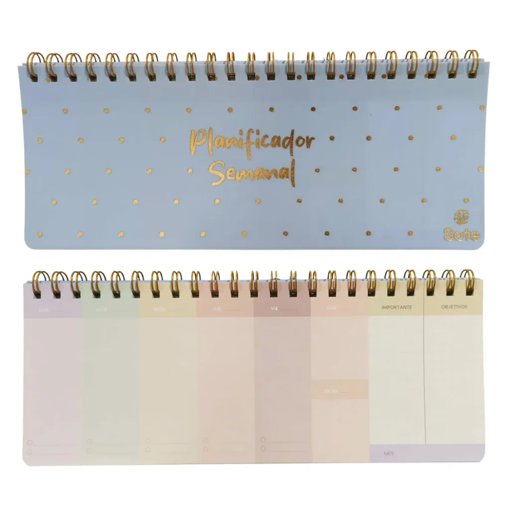 Planificador planner semanal, tapa PVC, doble espiral de metal, SOTE