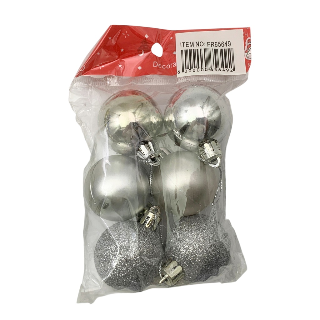 [HN0838] Bolas navideñas x6 4cm, PLATEADO, en bolsa
