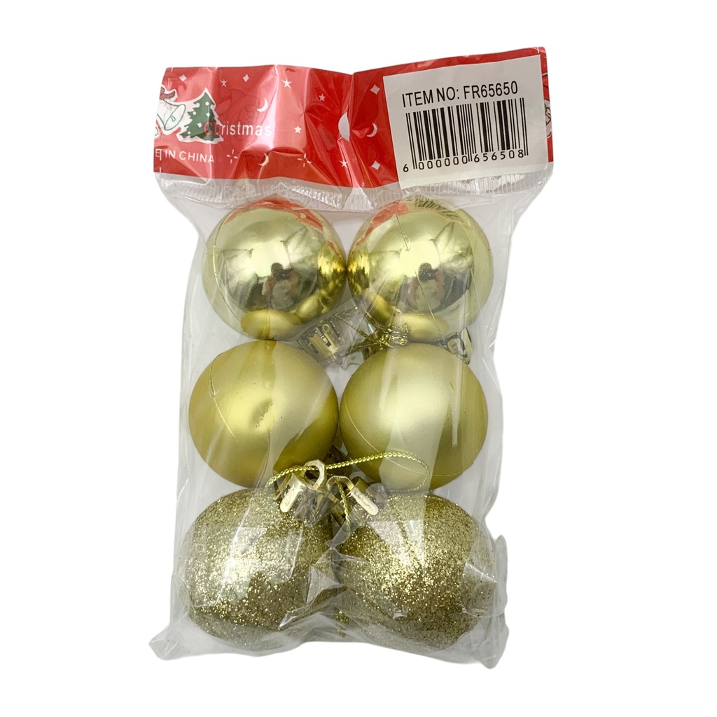 [HN0839] Bolas navideñas x6 4cm, DORADO, en bolsa