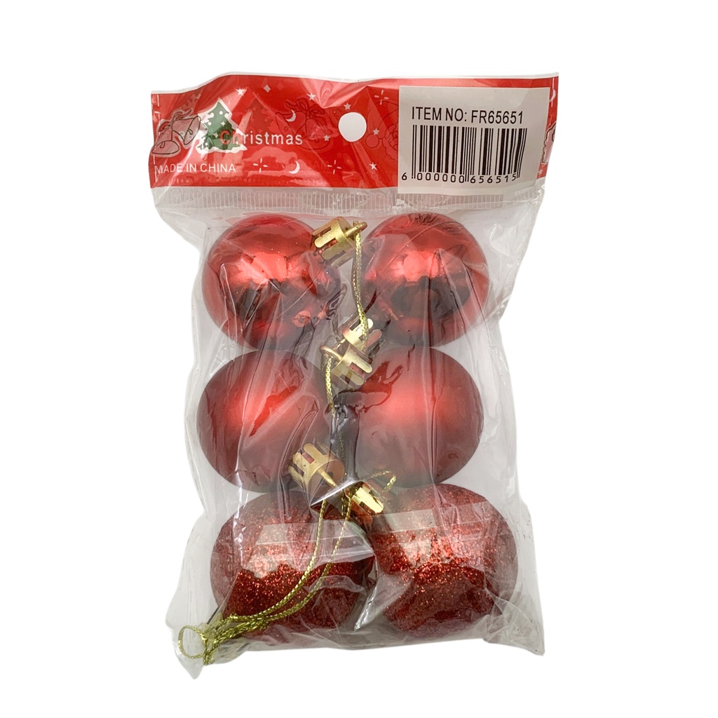 [HN0840] Bolas navideñas x6 4cm, ROJO, en bolsa