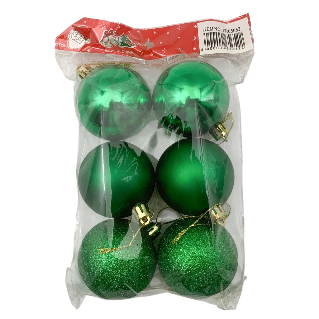 Bolas navideñas x6 6cm, VERDE, en bolsa