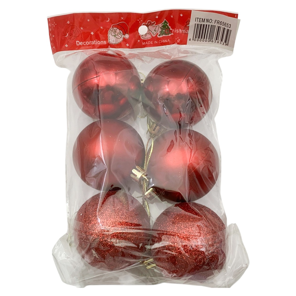 [HN0842] Bolas navideñas x6 6cm, ROJO, en bolsa