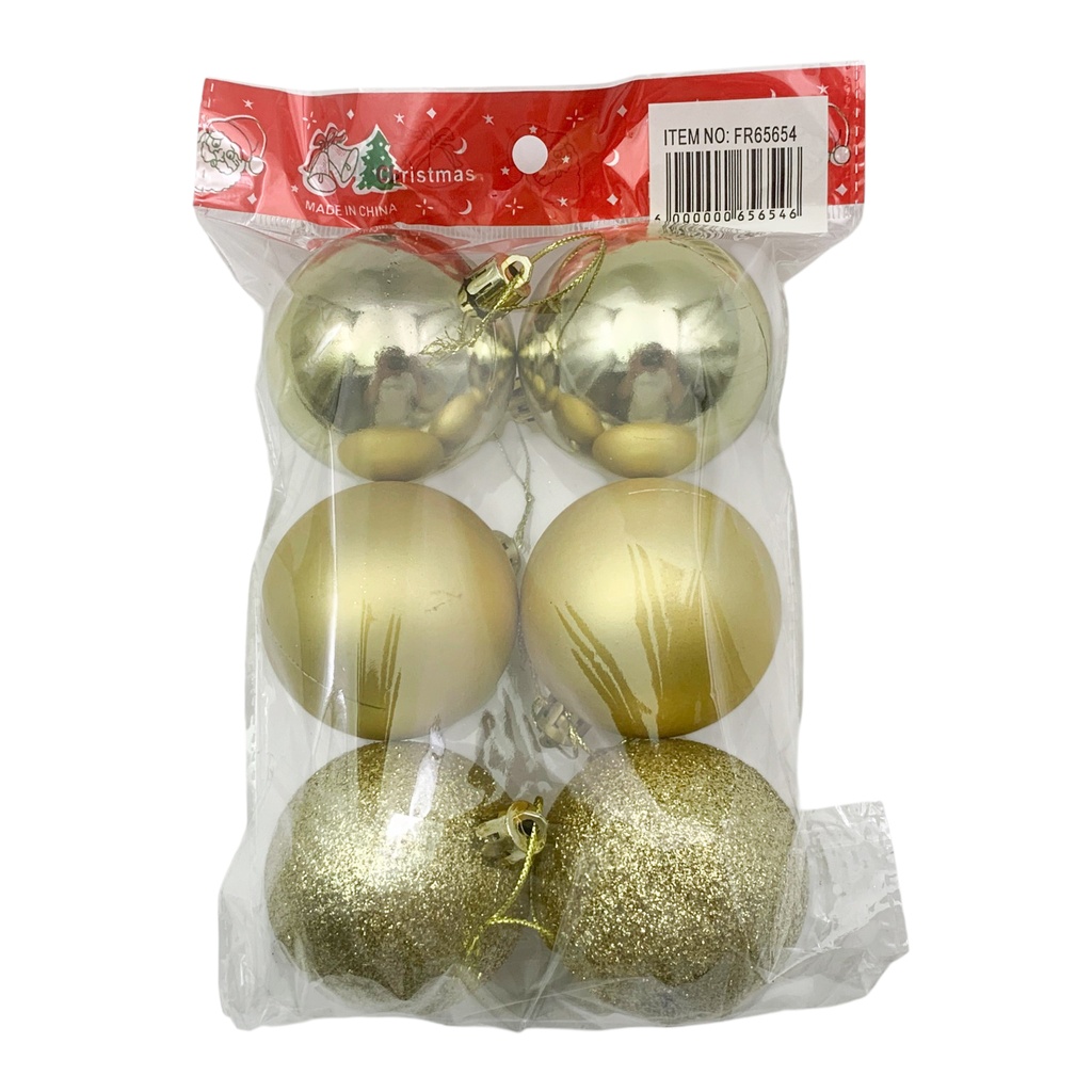 [HN0843] Bolas navideñas x6 6cm, DORADO, en bolsa