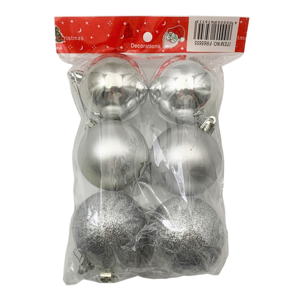 [HN0844] Bolas navideñas x6 6cm, PLATEADO, en bolsa