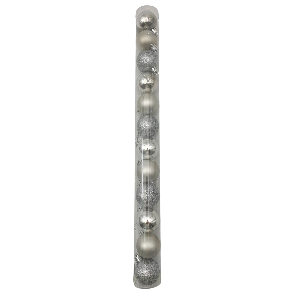 Bolas navideñas x12 4cm, PLATEADO, en tubo