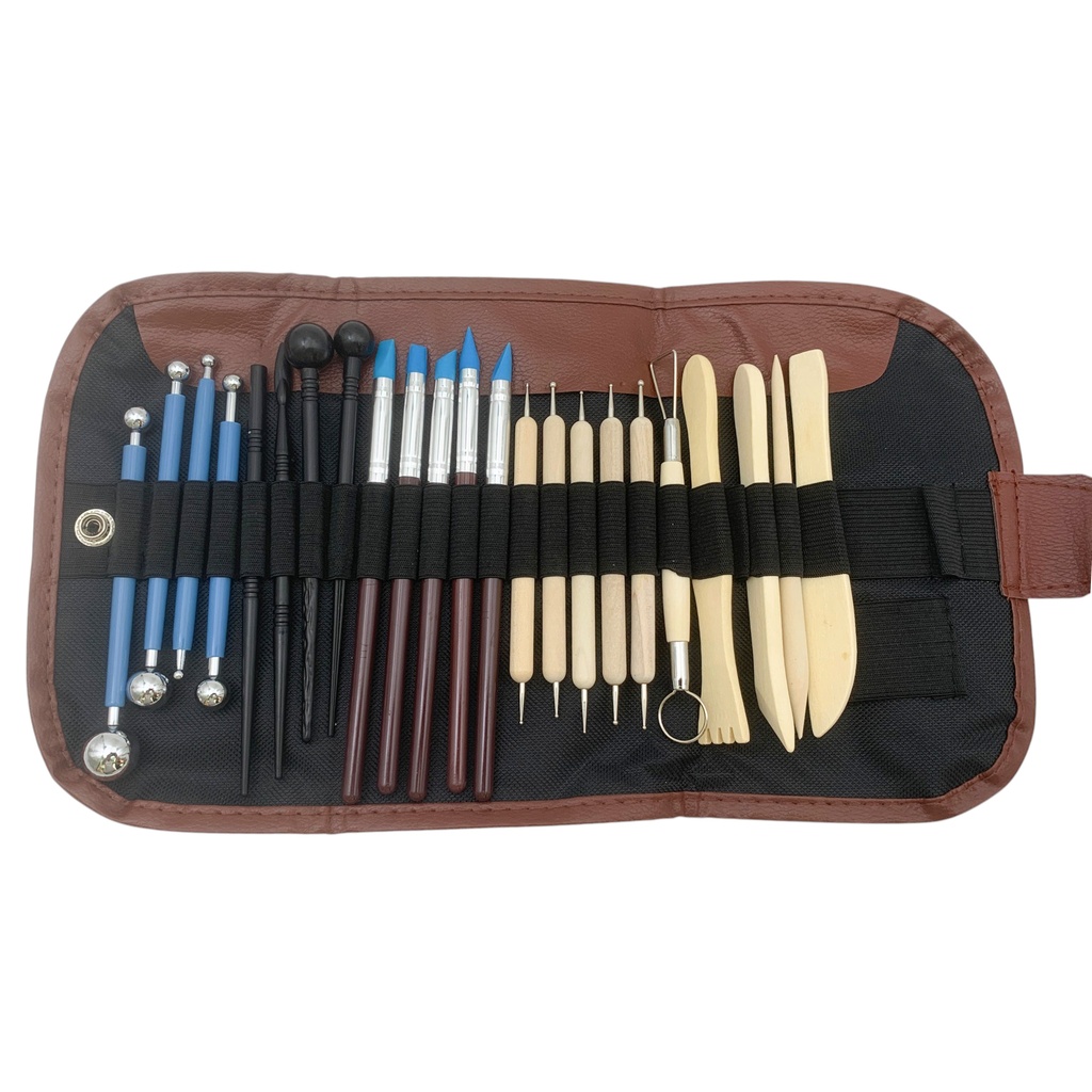 [E3845] Herramientas para modelado de arcilla o cerámica x24, en estuche de tela