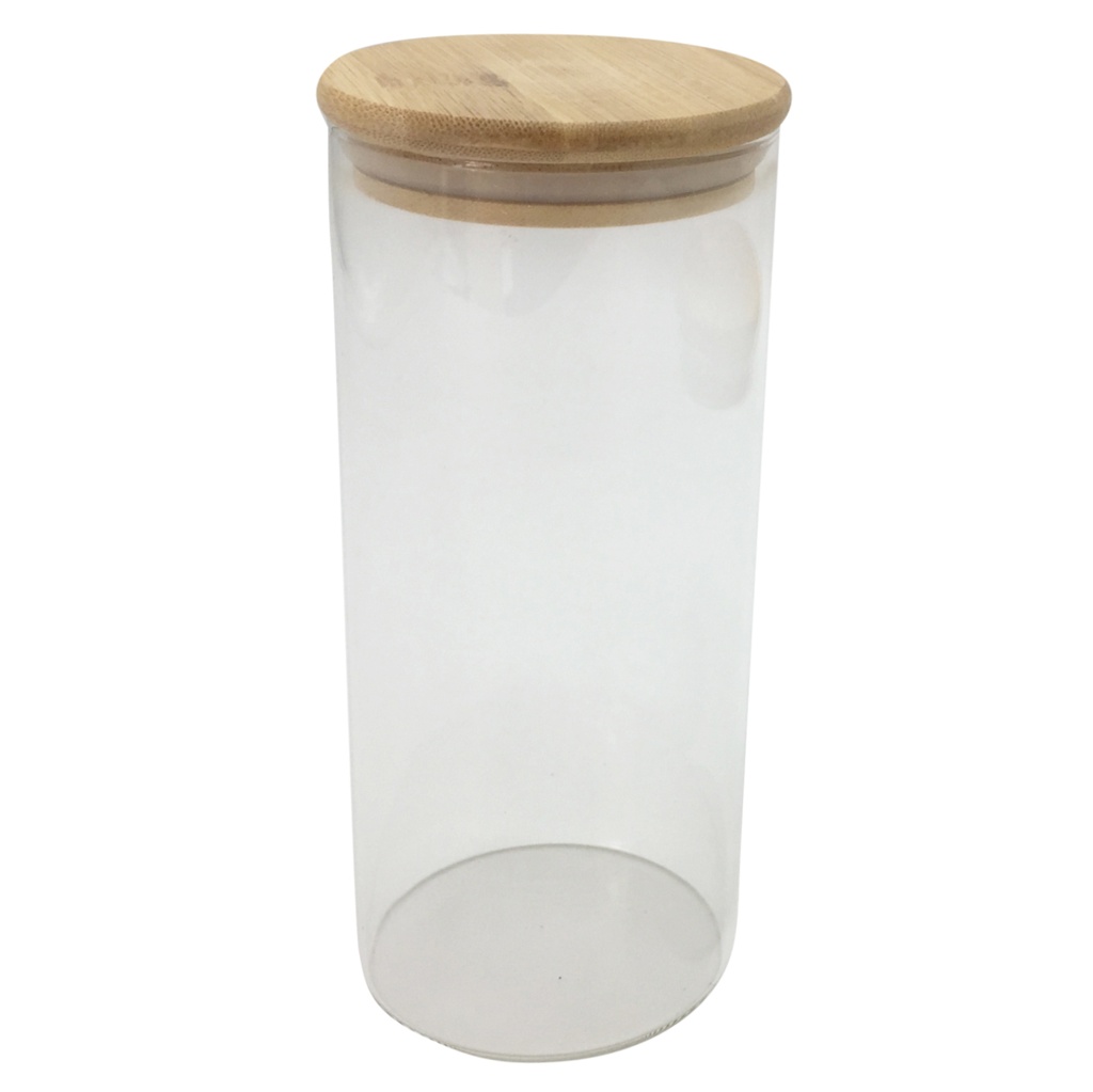 [HA3389] Frasco de vidrio con tapa de bambú, 1100ml, en caja