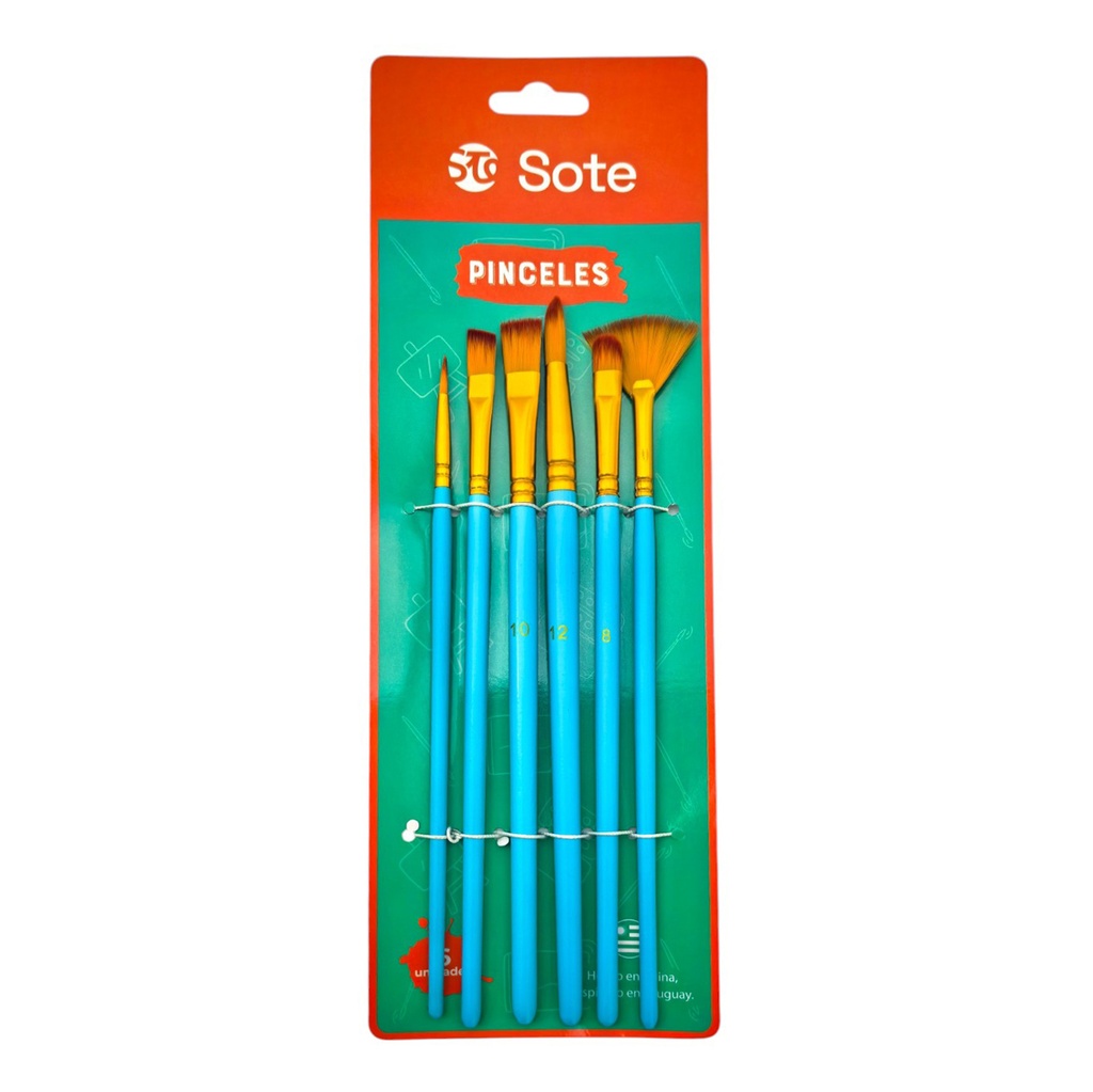 [E3672] Pincel de madera y nylon x6, SOTE, en bolsa