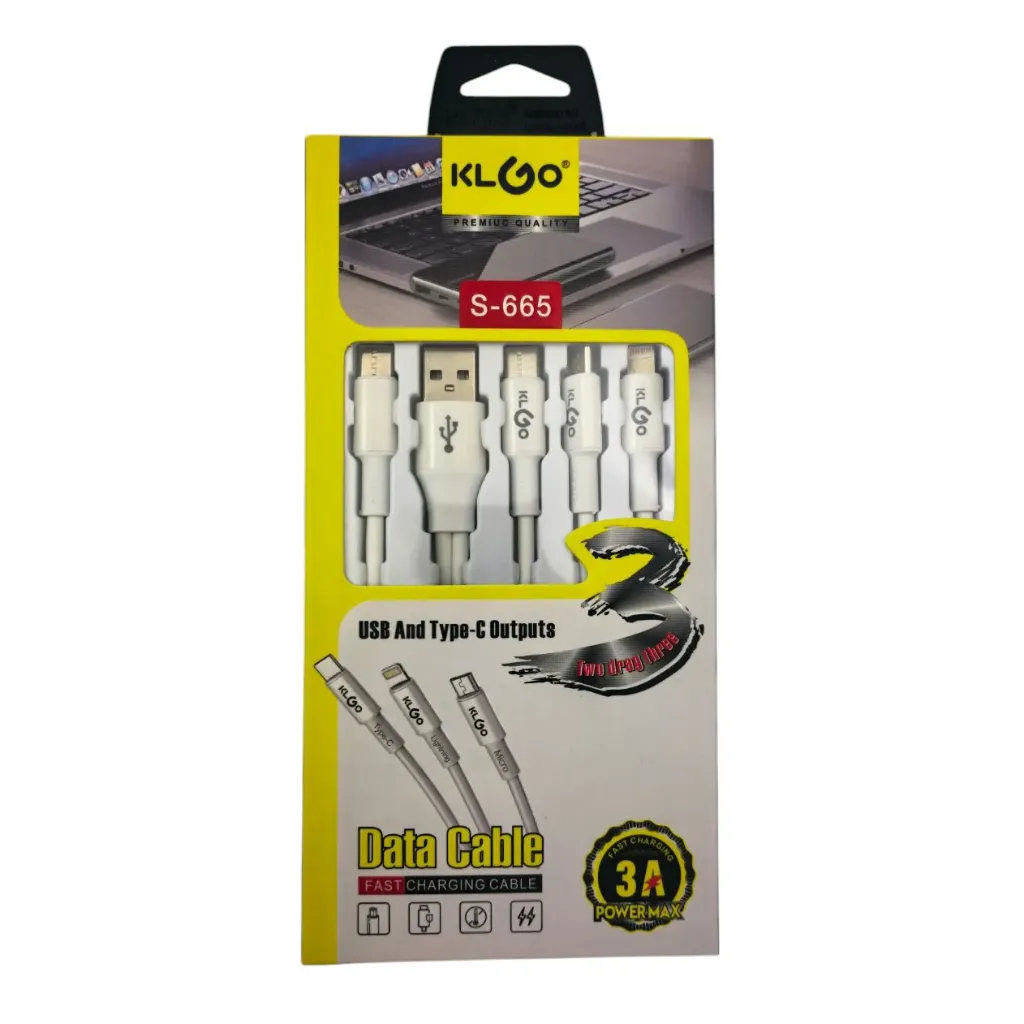 [HE1703] Cable de carga multiple 3 en 2 con doble entrada, KLGO en caja