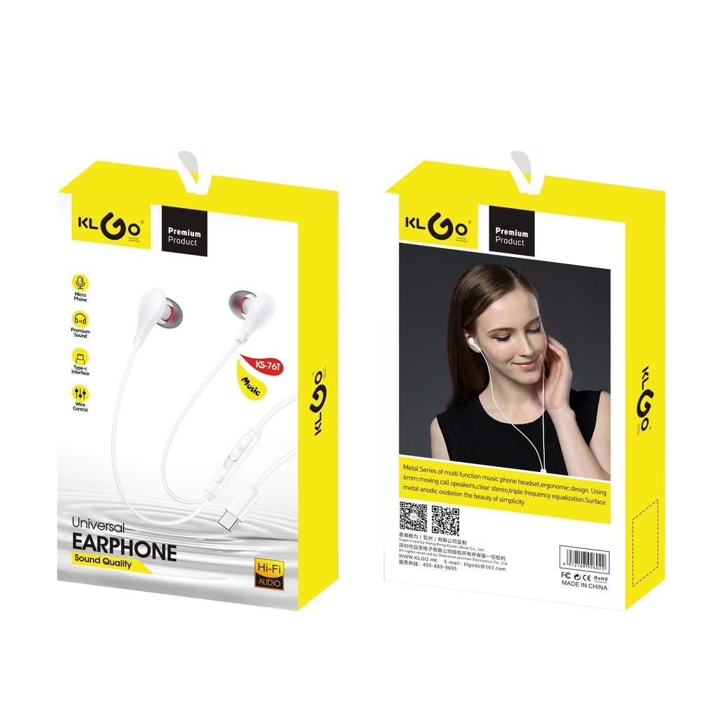 Auriculares con cable con salida C, KLGO en caja