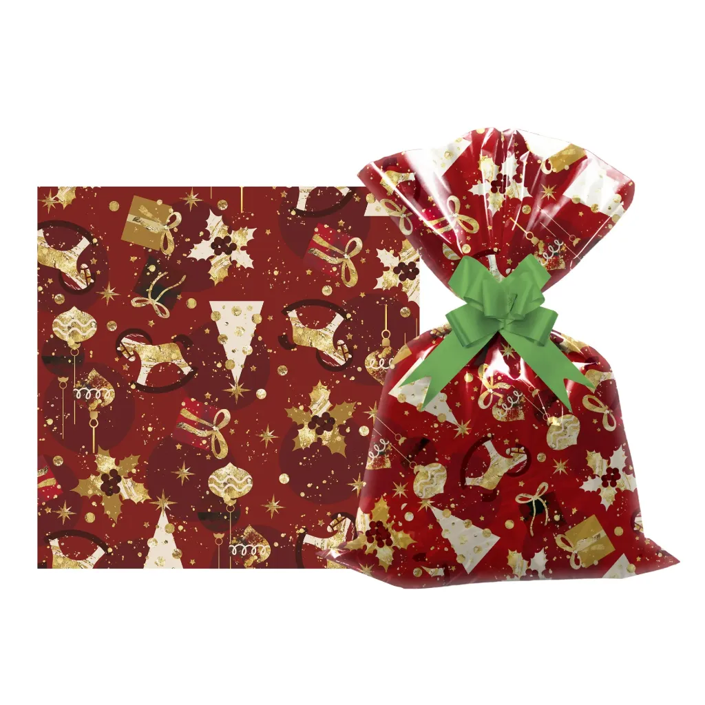 [G3167D] Bolsa de regalo perlado diseño navideño, mediana, PACKx50