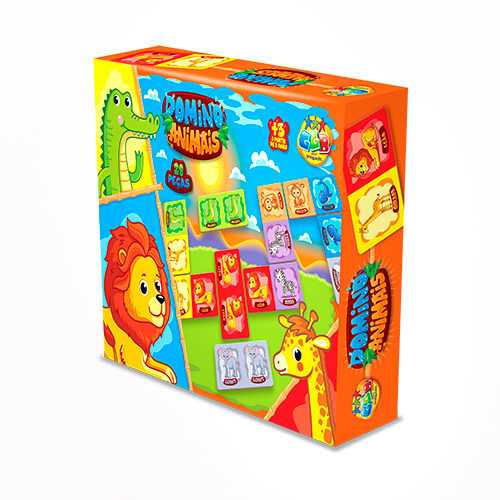 Juego de mesa, dominó, animales, idioma portugués 28 piezas en caja